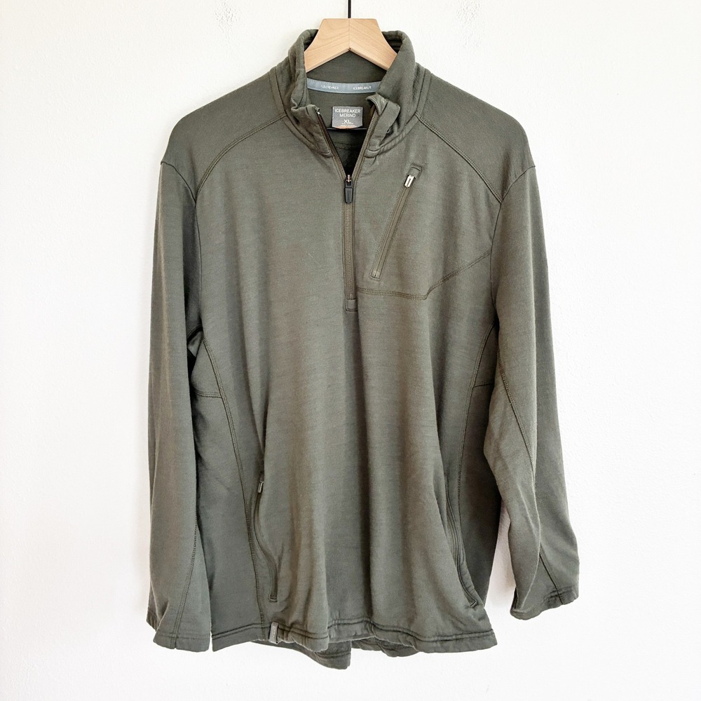 Icebreaker 1/4 Zip Pullover Mens XL Green Merino Wool Long Sleeve Sweatshirt